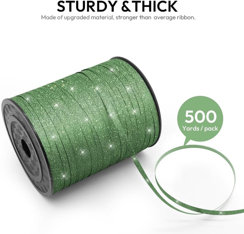 HimBen 500 Yards Curling Ribbon for Gift Wrapping, 3/16" Balloon String for Christmas Valentine Birthday Wedding Party Festival Decoration, Crafts, Flower Bouquet(Glitter Green) - Image 2
